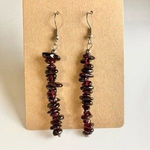GARNET Healing Crystal Stone Chip Dangle Earrings